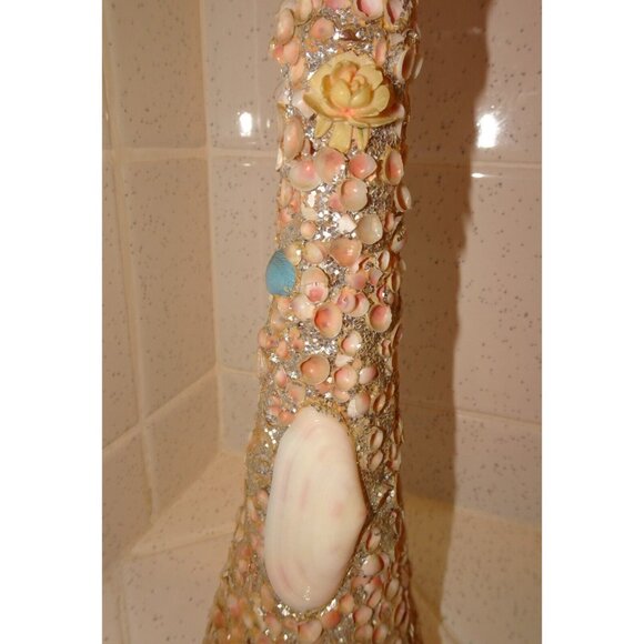 Vintage Florida Souvenir Tiny Shells Encrusted Covered Flower Glass Vase glitter - Picture 6 of 14